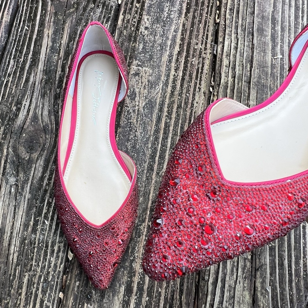 Betsey Johnson Red Embellished Pointed Toe Flats, 9.5